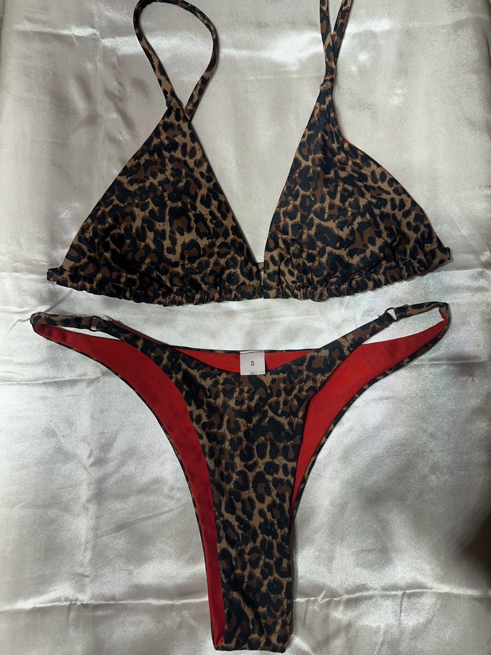 SHEIN Leopard Print Brown and Black Triangle Bikini Set